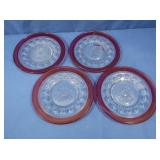 4 Bohemian Ruby Flash Cut Glass Plates