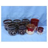 Bohemian Glass Ruby Flash Cut Glass Tumblers