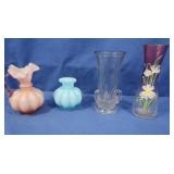 Fenton Melon Vases Pink & Blue Overlay, 2 other