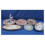 Transferware Plates (purple, red), Milk Glass,
