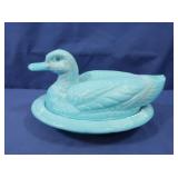 Westmoreland Blue Milk Glass Lidded Duck