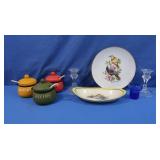 Condiment Set, Oval Japan Bowl, Candlesticks &