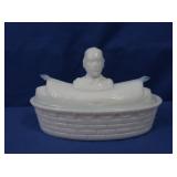1899 EAPG Admiral Dewey Milk Glass Battleship