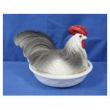 Vintage Milk Glass Painted Hen on Nest