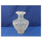 Antique Vaseline Art Glass Ruffled Vase