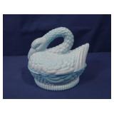 LG Wright Blue Milk Glass Lidded Swan