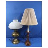 Table Lamps-1 Brass w/Milk Glass Shade, 1 Wood