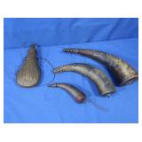 Powder Horns (w/black powder inside 1), 3 Animal