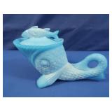 Vintage Kemple Glass Sawtooth Dolphin Blue Milk