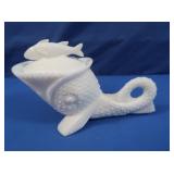 Vintage Kemple Glass Sawtooth Dolphin Milk Glass