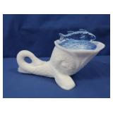 Vintage Kemple Glass Sawtooth Dolphin Milk Glass