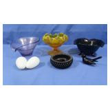 Amethyst Glass, Blown False Eggs, Cadmium Yellow