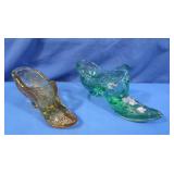 Fenton Handpainted Shoe (signed), Amber Glass