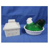 Westmoreland Milk Glass Schoolhouse & Mustard Jar
