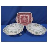 Red Transferware (Vista England), Green & Gold