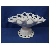 Heavy Milk Glass Pedestal Fruit Bowl