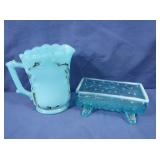 Northwood Blue Opalescent Log Sugar Dish, Blue