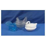 2 Lidded Dishes, Blue Turkey Toothpick Holder