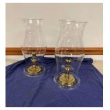 2 Williamsburg Glass Hurricane Shades-14"H & Brass