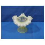 Vaseline Ruffled Northwood Opalescent Compote