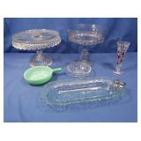 Glassbake Green Dish, Bohemian Ruby Flash Vase,