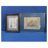 2 Framed City Skyline Drawings