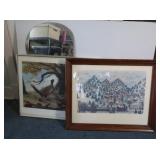 Mirror & 2 Framed Pictures-approx 32x25"