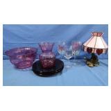 Stained Glass Heart Mini Lamp, Pink Glassware &