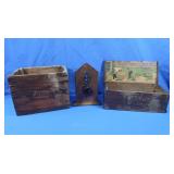 2 Antique Wooden Boxes & Coat Hook
