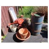 Metal Barrel, Flower Pots, Watering Can