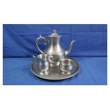 Pewter Teapot, Sugar Bowl & Creamer