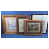4 Framed Nature Prints-Birds & Plants