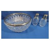 Crystal Glass Serving Bowl & Shakers