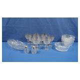 8 Gold Rimmed Glasses, Crystal Bowls, S&P Shakers
