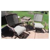2 Outdoor Swivel Chairs, Table, Wooden Tray