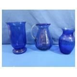 Cobalt Blue Glass Vases & Pitcher