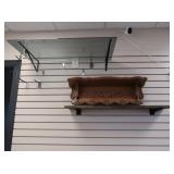 Wooden Shelf w/Cherub,Glass Shelf,Brackets & Hooks