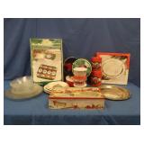 Glass Holly Plates, Cookie Tins, Platter