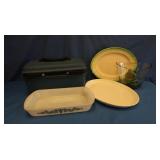 Blue Samsonite Train Case w/Vintage Glasbake