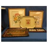 2 Floral Framed Prints-Last Supper, Man Cave Sign