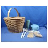 Wicker Picnic Basket w/Dishes & Utensils
