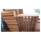 5 Wooden Crates, 4 smaller w/sliding lids, Apple