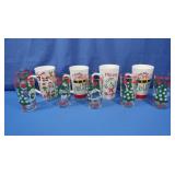 6 Christmas Themed Juice Glasses, 4 Coffee Cups