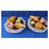 2 Ceramic Bowls & Fruit-Italy 11x4"