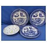 3 Vintage Japanese Blue & White Divided Plates