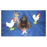 2 Lefton Roosters, Rustic Tin Finish Metal Wax