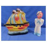 Sailor & Sailboat Chalkware Statues