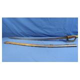 Vintage Curved Blade Sword w/Wood Handle, Brass