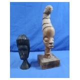 2 Carved African Facial Figures