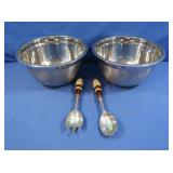 2 Metal Bowls 12x6", Salad Serving Set
